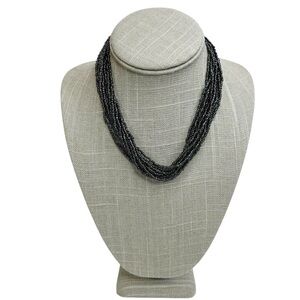 Black Seed Bead Torsade Multi Strand Collar Length Necklace